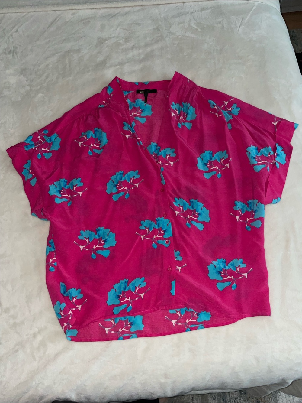 Maje Hot Pink Button-Down Floral Print Top